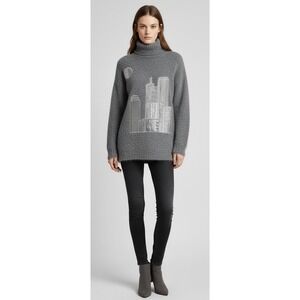 I.B. Diffusion Silk Blend Sweater Womens S Gray Cityscape Rabbit Hair Turtleneck